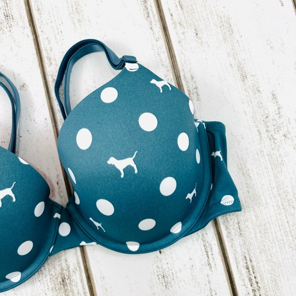 36C VS PINK Wear Everywhere Push Up Bra Polka Dots Dog Pups - Picture 5 of 9